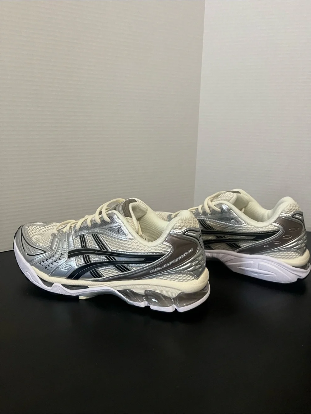 ASICS men Silver and Cream Athletic Running Shoes